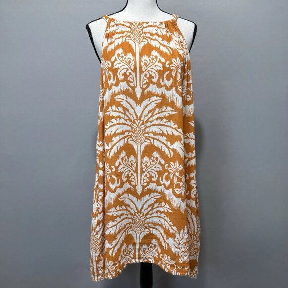 Rachel Zoe Mini Dress XL Halterneck Linen Blend Cover-Up Tropical Floral Resort - Picture 1 of 8